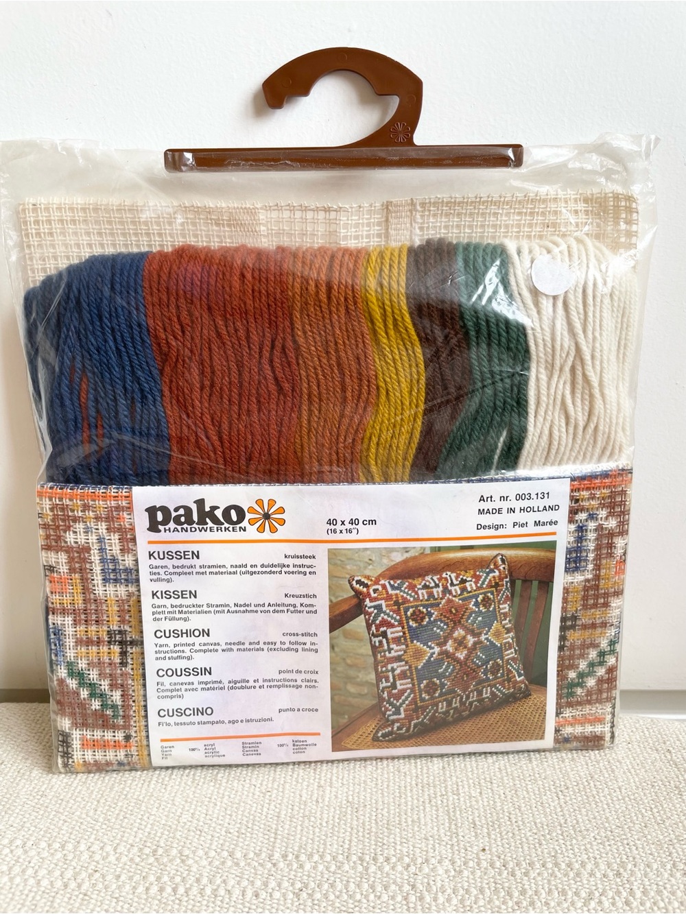 1960s Scandinavian Tapestry Geometric Floral Wool Pillow Cross-stitch Kit Pako